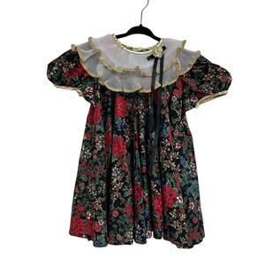 Sandy's Girls Vintage Multicolor Floral Print Short Puff Sleeve Party Dress 5